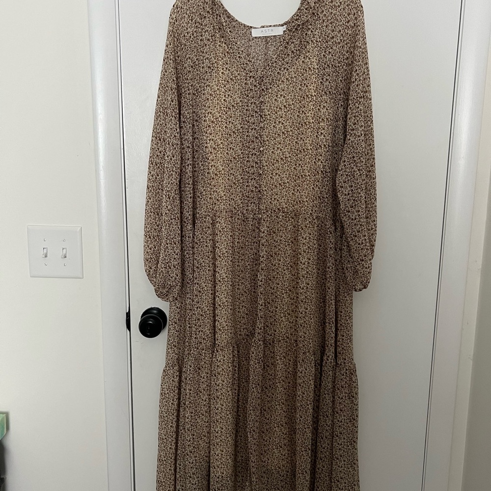Flowy Brown Floral Maxi Dress with Slip